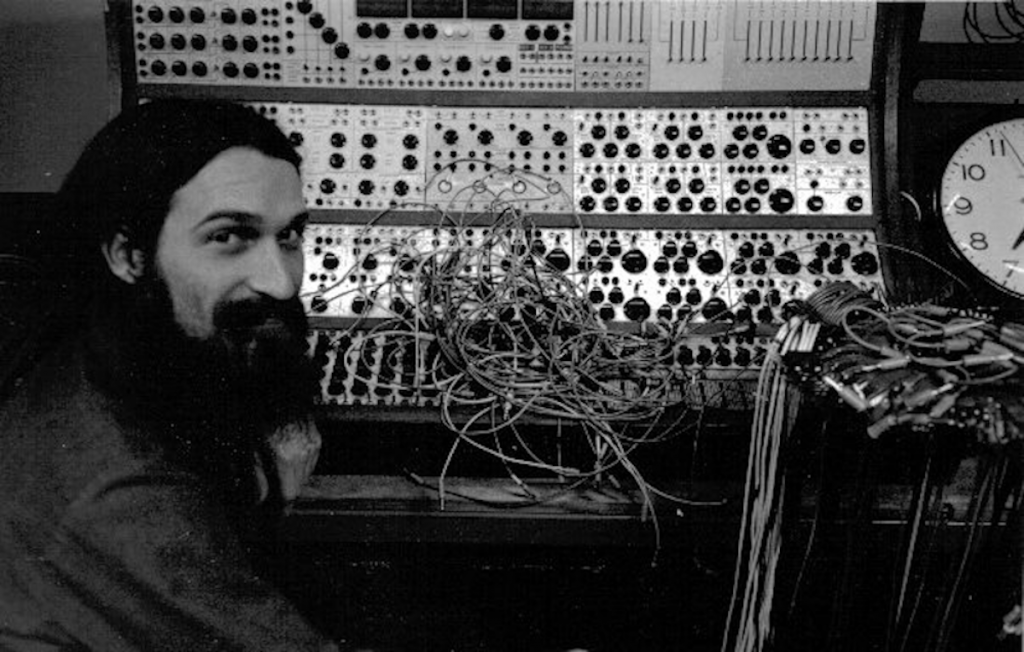 Doug Lynner with the Buchla 200 at California Institute of the Arts around 1973-1974